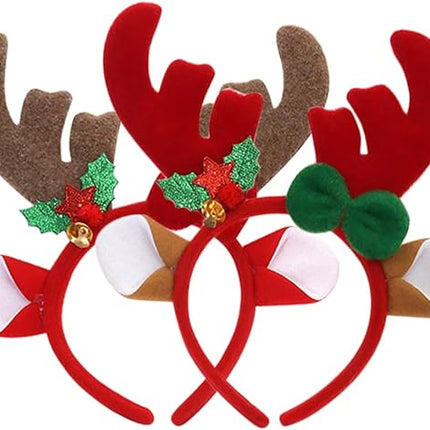 2PCS Christmas Reindeer Antler Headbands – Plush Costume Hairbands