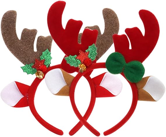 2PCS Christmas Reindeer Antler Headbands – Plush Costume Hairbands
