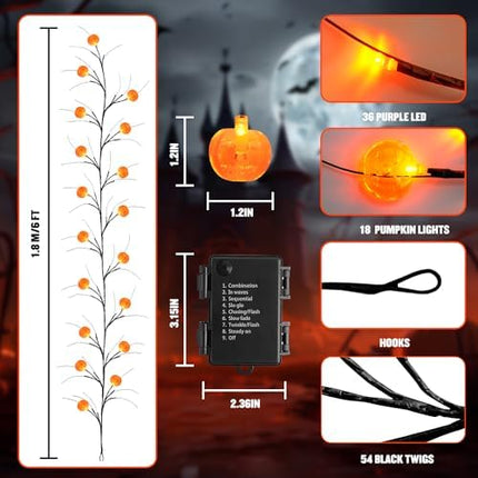 Halloween Pumpkin Orange Garland – JMEXSUSS 6FT Battery Willow Lights, 8 Modes