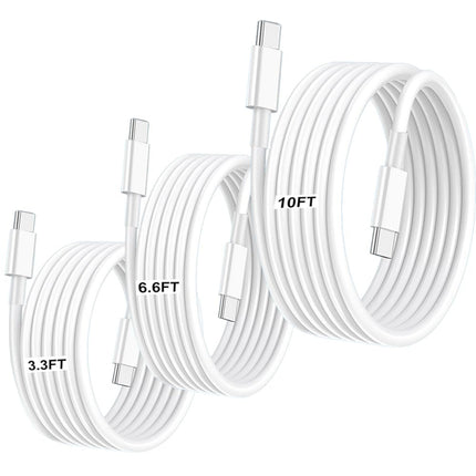3-Pack 60W USB-C to USB-C Fast Charging Cables – 3.3FT, 6.6FT & 10FT for MacBook, iPhone & Samsung