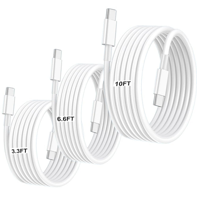 3-Pack 60W USB-C to USB-C Fast Charging Cables – 3.3FT, 6.6FT & 10FT for MacBook, iPhone & Samsung