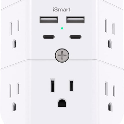 5-Outlet Wall Surge Protector with 4 USB Ports (2 USB-C) & Night Light