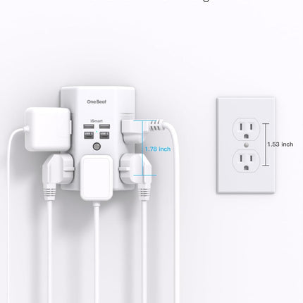 One Beat 1680J 3-Side Power Strip – 5 Outlets + 4 USB (USB-C) Surge Protector for Home & Travel