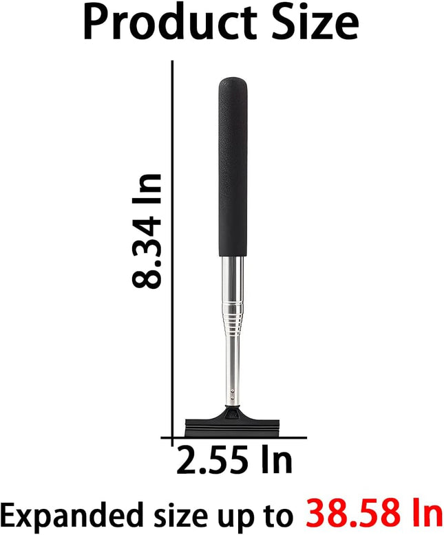 38.6" Telescopic Car Side Mirror Squeegee, Rubber Edge, Water & Fog Cleaner, Black