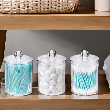 4 Pack Qtip Holder Dispensers, Clear Plastic Bathroom Storage Jars with Lids