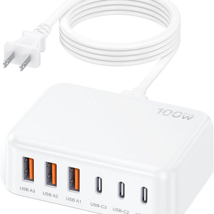 6 in 1 USB Charger 100W Fast Charging Hub with Type C Ports for Travel