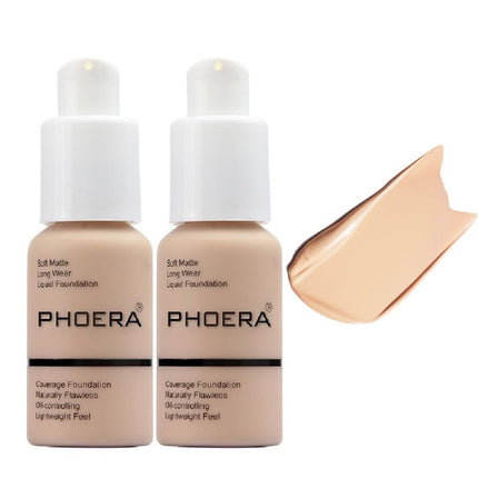 2-Pack PHOERA Soft Matte Foundation – 24HR Full Coverage, Oil Control, 30ml