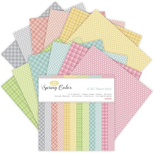 24 Sheets Pink Spring Scrapbook Paper, 6x6 Inch Single-Sided Floral Craft Paper