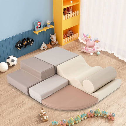 6-Piece Kids Climb & Crawl Foam Play Set - Educational Activity Toys - Khaki/Beige