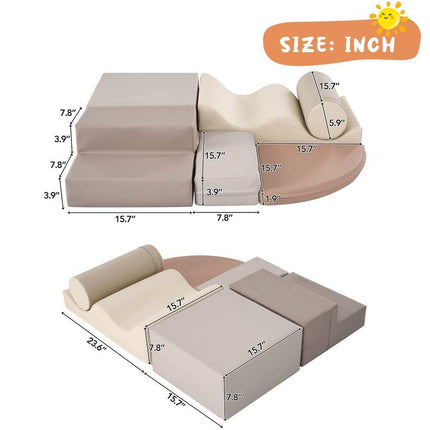 6-Piece Kids Climb & Crawl Foam Play Set - Educational Activity Toys - Khaki/Beige