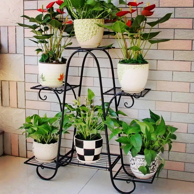 6 Tier Metal Flower Pot Plant Stand Balcony Floor Standing Shelf Rack