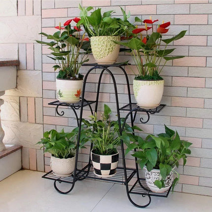 6 Tier Metal Flower Pot Plant Stand Balcony Floor Standing Shelf Rack