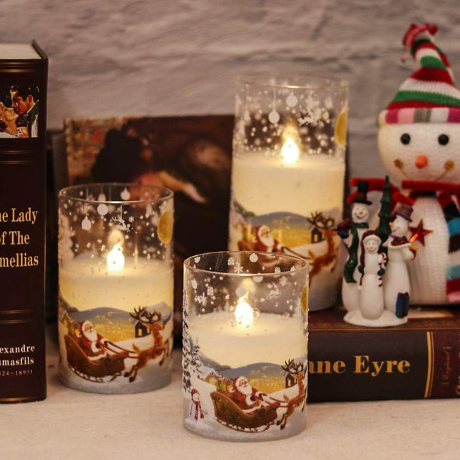 Santa Claus Glass Flameless LED Candles, Battery Operated with Remote & Timer