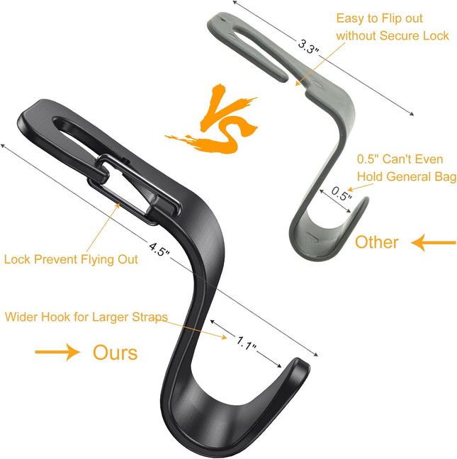 4 Pack Car Back Seat Headrest Hooks – Hangers for Purse, Grocery Bags, Hats