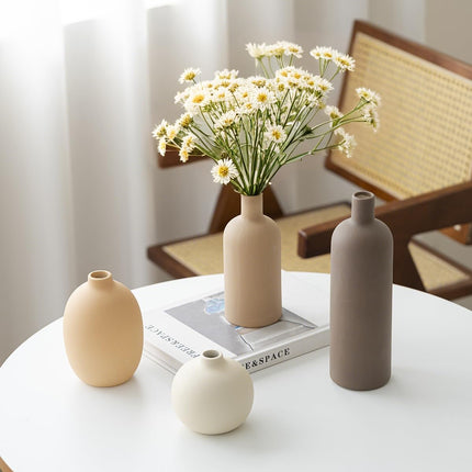 Modern Ceramic Vase Set 4Pcs, Neutral Decorative Vases for Shelf & Home Decor