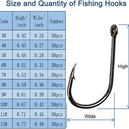 300Pc High Carbon Steel Barbed Fishing Hooks Set, 10 Sizes with Storage Box