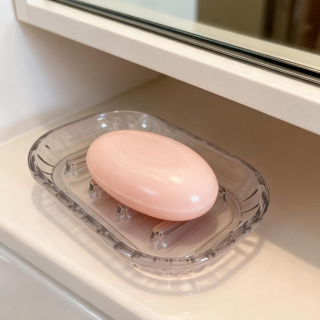 2-Pack Clear Plastic Soap Dish Holders with Drainage Slots for Bathroom and Kitchen