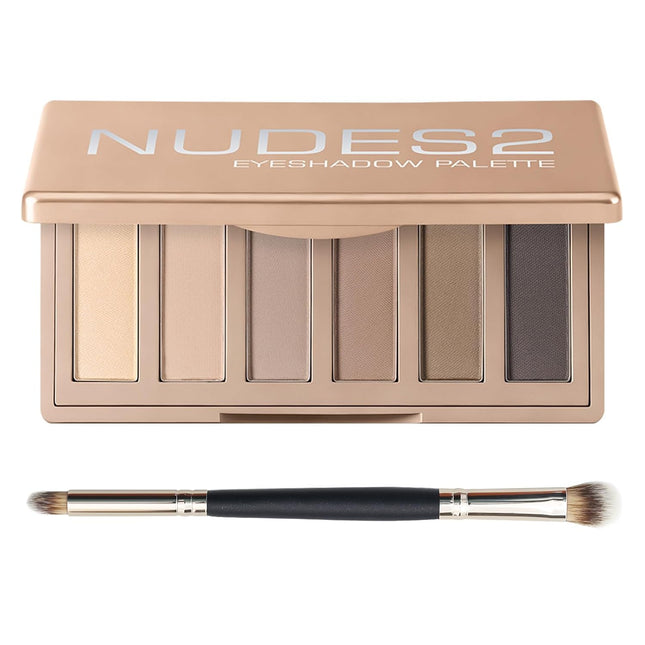 6-Color Matte Neutral Eyeshadow Palette with Brush, Cool-Tone Nude Smoky Eye Makeup