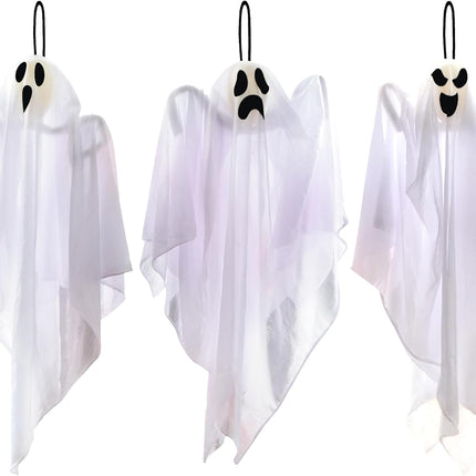3-Piece 27.5in Halloween Hanging Ghosts, Cute Flying Ghosts for Yard & Party Decor