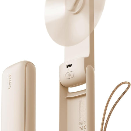 Slim Portable Handheld Fan – USB Rechargeable, 24H Cooling, Beige
