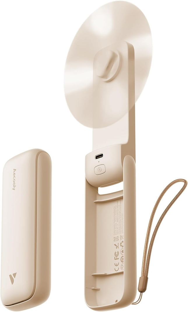 Slim Portable Handheld Fan – USB Rechargeable, 24H Cooling, Beige