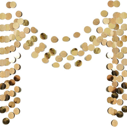 6Pcs Glitter Champagne Gold Circle Dot Garland, 52ft Party Hanging Decorations