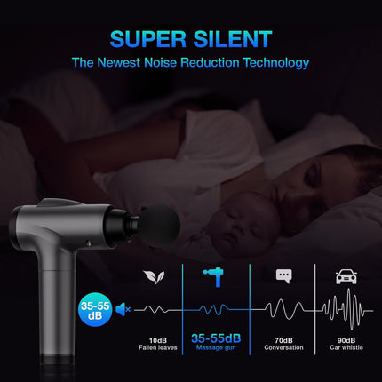 Massage Gun Deep Tissue 30 Speeds 9 Attachments Quiet Muscle Massager Grey Pain
