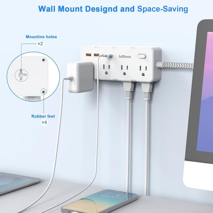 Multi Plug Power Strip – 8 Outlets, 4 USB Ports, Flat Plug & Wall Mount