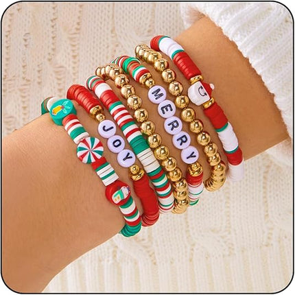 6/7PCS Christmas Bracelets for Women – Holiday Stretch Bracelets in Bulk for Festive Gifting