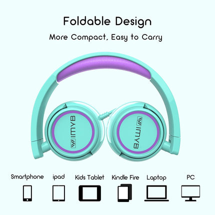 V1 Wired Kids Headphones for School Travel Tablet iPad Phones Green