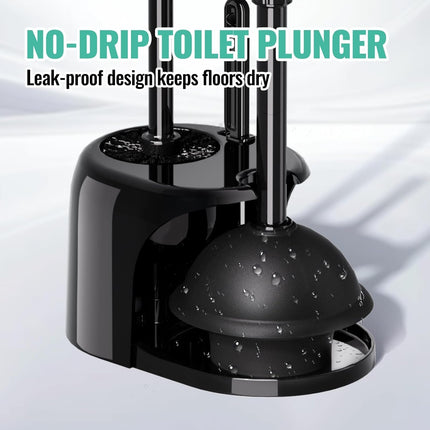 3 Piece Toilet Brush and Plunger Set Heavy Duty Bathroom Accessories