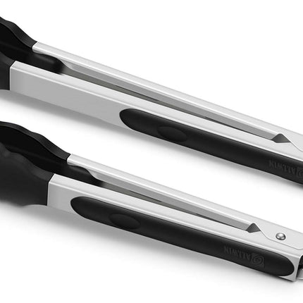 2 Pack Black Kitchen Tongs Silicone Stainless Steel BBQ Cooking Locking 9 & 12