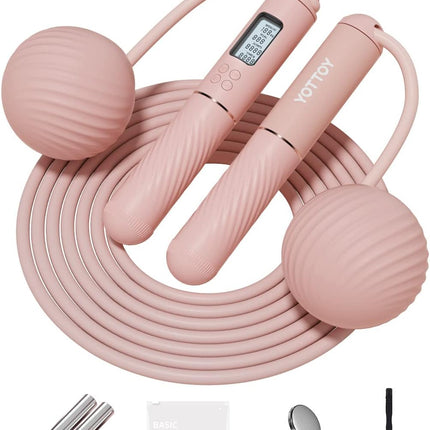 Cordless Weighted Jump Rope for Adults with LCD Counter & Ball Design