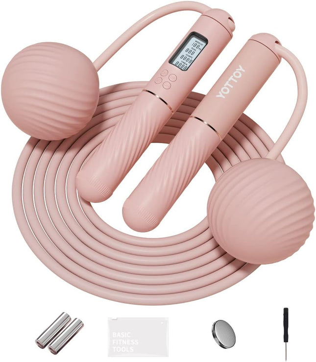 Cordless Weighted Jump Rope for Adults with LCD Counter & Ball Design