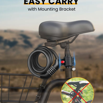 Heavy-Duty Bike & Scooter Cable Lock, 5-Digit Resettable Combination with Mount