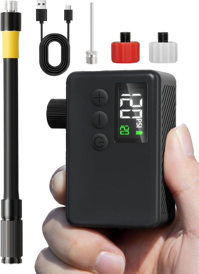 Mini Bike Tire Air Pump: 120 PSI Electric Pump with Digital Gauge for Presta & Schrader Valves