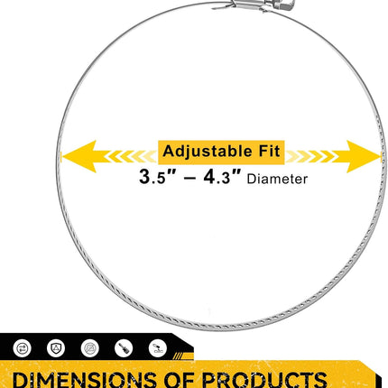 4 Pack 4 Inch Stainless Steel Hose Clamps Adjustable Worm Gear 3.5 to 4.3 Inch