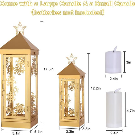 Christmas Lanterns Metal Set – 17" & 12" LED Candle Decor for Indoor/Outdoor