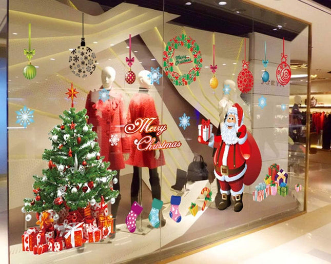 Christmas Window Static Stickers Removable Vinyl Santa Tree Snowman Snowflake