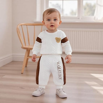 Infant Baby Boy Fall/Winter Outfit – Bear Romper & Pants 2-Piece Set