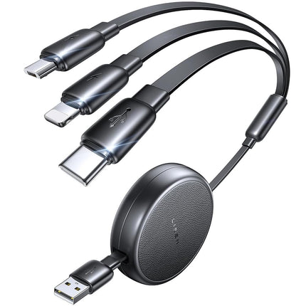 3 in 1 Retractable Charging Cable with Type C Micro USB & Lightning Ports
