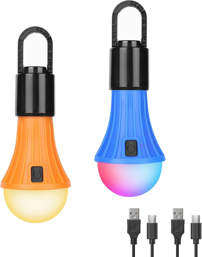 2-Pack Rechargeable LED Camping Lanterns 7 RGBW Modes, Hanging Hook & USB-C Charging
