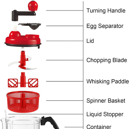 3-Cup Manual Food Chopper 3-in-1 Vegetable Cutter Blender Whisk BPA-Free with Handle