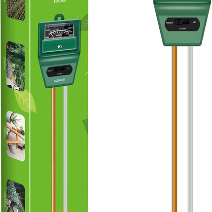 Soil pH Meter 3-in-1 – Moisture, Light, pH Tester for Garden, Lawn & Farm (Green)