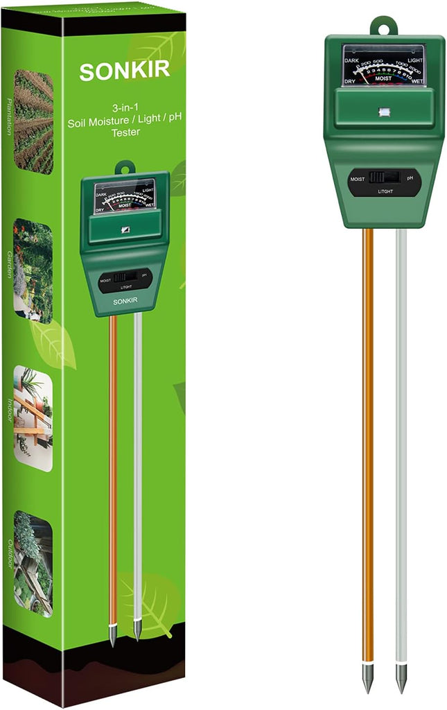 Soil pH Meter 3-in-1 – Moisture, Light, pH Tester for Garden, Lawn & Farm (Green)