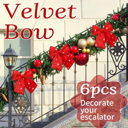 Red Velvet Christmas Bows – 6PCS Small Ribbon Wreath Bows for Home & Front Door Decorations