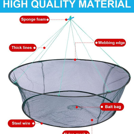 Foldable Fishing Net, Nylon Minnow & Crab Trap with Rope, Portable Drop Net