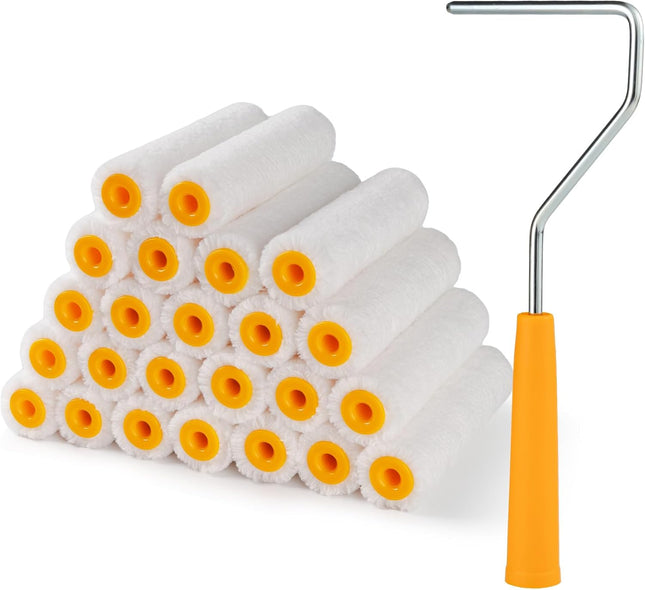 24 Paint Roller Covers – 4 Inch, 6mm Microfiber for Painting Walls, Cabinets & Trim