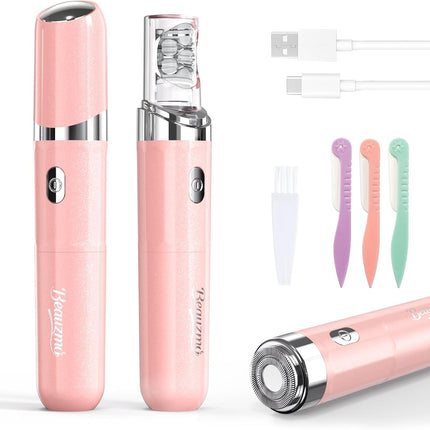 2-in-1 Facial Hair Remover for Women, USB Rechargeable Epilator with LED Light, Pink