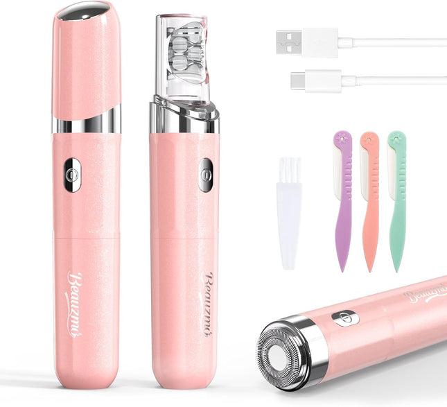 2-in-1 Facial Hair Remover for Women, USB Rechargeable Epilator with LED Light, Pink